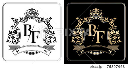 BF royal emblem with crown, initial letter and graphic name Frames Border of floral designs with two variation colors, BF Monogram, insignia, initial letter frames, wedding couple name BF royal emblem with crown, initial letter and graphic name Frames Border of floral designs with two variation colors, BF Monogram, insignia, initial letter frames, wedding couple name 76897968