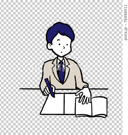 資格の勉強をする社会人の男性のイラストのイラスト素材