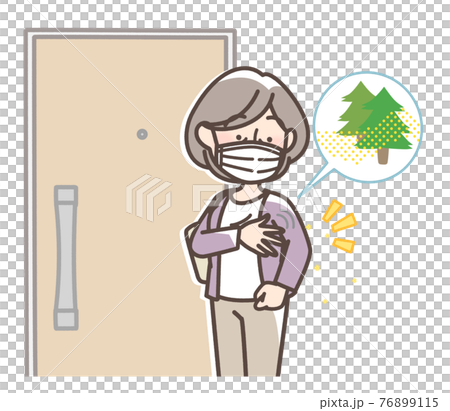 家に入る前に花粉を払うおばあさん 家に入る前に花粉を払うおばあさん 76899115