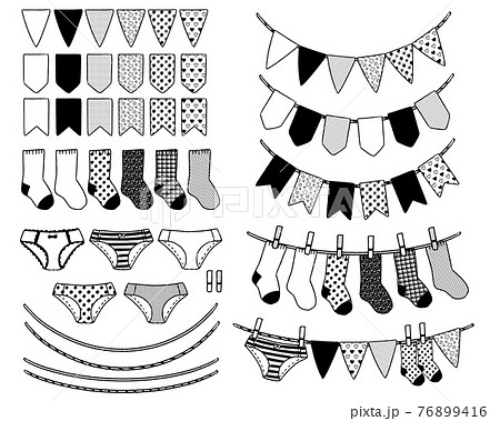 洗濯物ガーランド01 線画のイラスト素材
