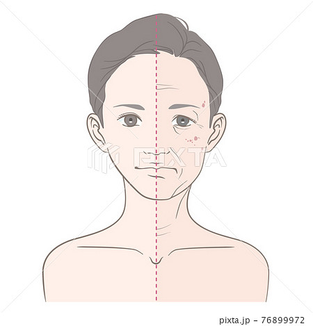 女性の顕著な経年変化 ビフォーアフターのイラスト素材