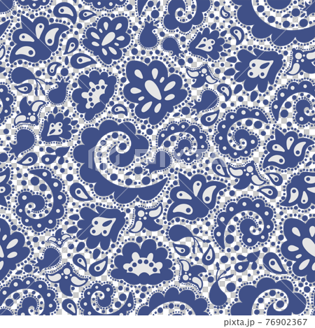 ETHNIC BLUE Oriental Doodle Ornament Folk Vector Illustration Seamless Pattern For Print 76902367