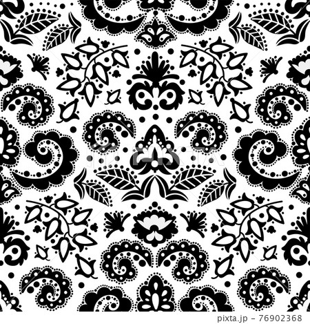 ETHNIC BLACK Oriental Tatar Ornament Doodle Folk Seamless Pattern Vector Illustration For Print 76902368