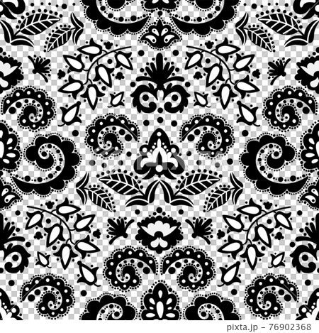 ETHNIC BLACK Oriental Tatar Ornament Doodle Folk Seamless Pattern Vector Illustration For Print 76902368
