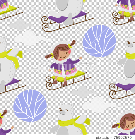 ESKIMO GIRL BEAR Winter Child Comic Funny Flat Design Cartoon Hand Drawn Seamless Pattern Vector Illustration For Print ESKIMO GIRL BEAR Winter Child Comic Funny Flat Design Cartoon Hand Drawn Seamless Pattern Vector Illustration For Print 76902670
