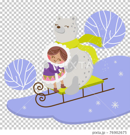 ESKIMO BEAR Alaska Girl Winter Child Comic Funny Animal Flat Design Cartoon Hand Drawn Vector Illustration Set For Print 76902675