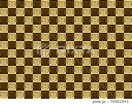 年賀状にも使える寅の線画が描かれたチェックパターン柄【黄・黒色】 76902843