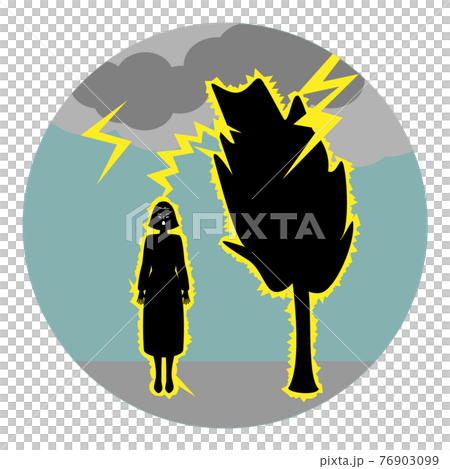雷に打たれる樹木と側撃雷を受ける女性のイラスト 雷に打たれる樹木と側撃雷を受ける女性のイラスト 76903099