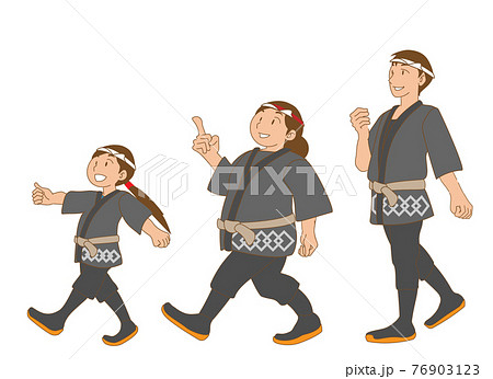 半被を着て夏祭りに向かう親子 76903123