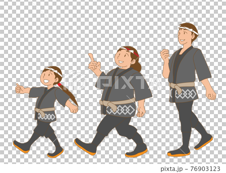 Parents and children wearing happi coats and heading for the summer festival 76903123