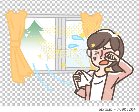 窓から入ってくる花粉で目が痒い女性 76903204