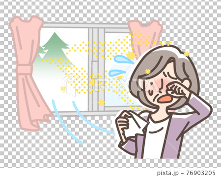 窓から入ってくる花粉　おばあさん 76903205