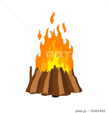 Fireplace campfire. Burning fire travel and adventure symbol. Vector bonfire or woodfire in cartoon flat style. A tourist bonfire in the form of stack hut pyramid well blazing with yellow-red fire 76904485