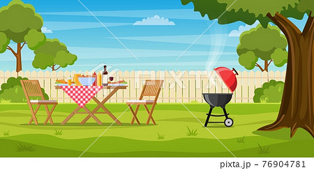 Barbecue party in the backyard with fence 76904781