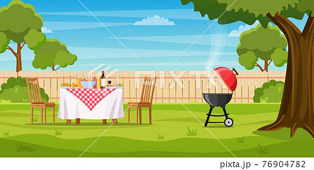Barbecue party in the backyard with fence 76904782