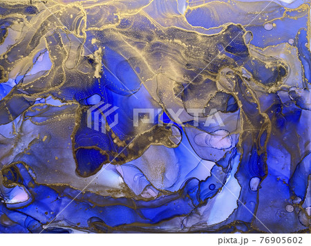 Ink, paint, abstract. Blue and gold abstract painting background. Alcohol ink modern abstract painting, modern contemporary art. Ink, paint, abstract. Blue and gold abstract painting background. Alcohol ink modern abstract painting, modern contemporary art. 76905602