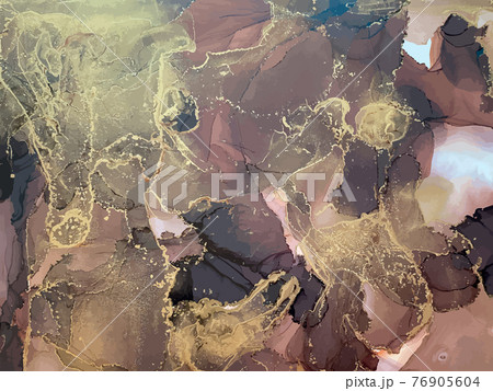 Black and brown watercolor background with gold glitter. Water color alcohol ink splash, liquid flow texture paint, yellow abstract digital paper fine art pattern. Vector Black and brown watercolor background with gold glitter. Water color alcohol ink splash, liquid flow texture paint, yellow abstract digital paper fine art pattern. Vector 76905604