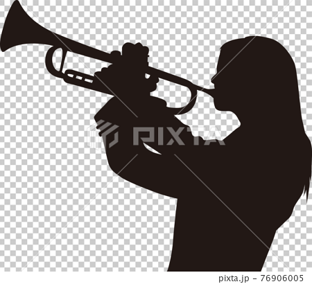 トランペットを奏でる女性のイラスト素材