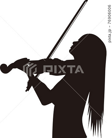 上を見上げてバイオリンを弾く女性シルエットのイラスト素材