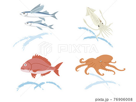 海の生き物の和風イラストのイラスト素材