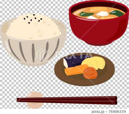 玄米ご飯、味噌汁、漬物 76906339