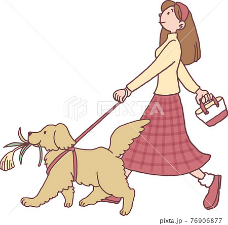 犬と散歩する女性 76906877