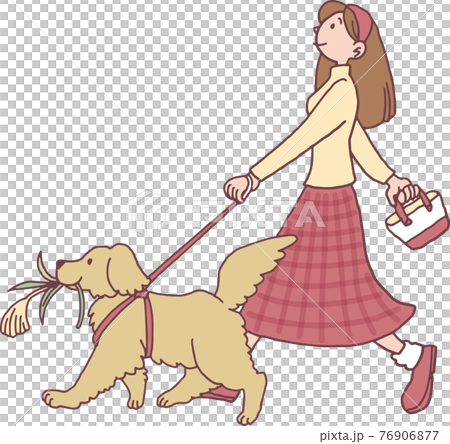 犬と散歩する女性 76906877