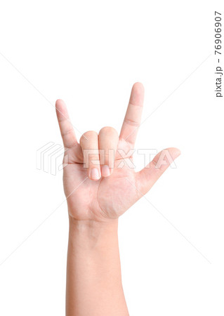 Man hand showing love sign isolated on white Man hand showing love sign isolated on white 76906907