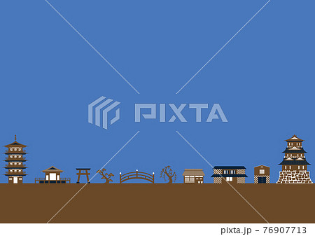 日本の城下町の風景のイラスト素材