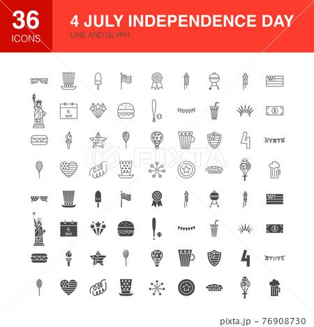 4 July Line Web Glyph Icons 76908730