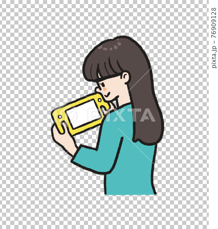 一個女人在遊戲機上玩遊戲的插圖 一個女人在遊戲機上玩遊戲的插圖 76909128