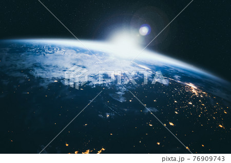 Planet earth globe view from space showing realistic earth surface and world map 76909743