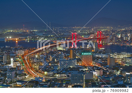 【高塔山展望台より北九州市を一望 (夜)】 福岡県北九州市若松区修多羅 76909982