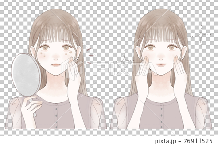 關心面部污漬的女性前後 76911525