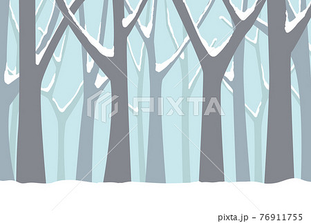 冬になり雪の積もった木立が美しい森のイラスト 濃い色彩のイラスト素材