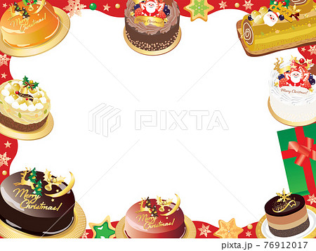 クリスマスケーキのフレームのイラストのイラスト素材