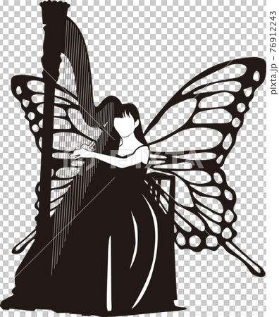ハープを演奏する蝶の羽の女性 76912243