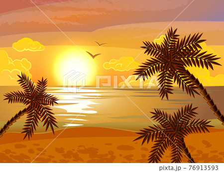 Tropical Beach Sunset Posterのイラスト素材