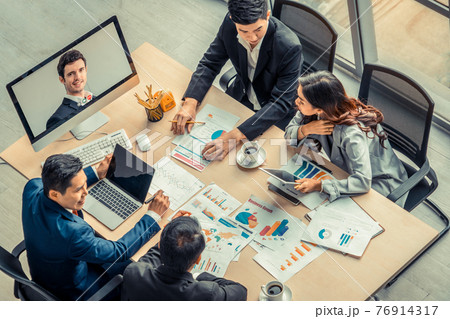 Video call group business people meeting on virtual workplace or remote office Video call group business people meeting on virtual workplace or remote office 76914317