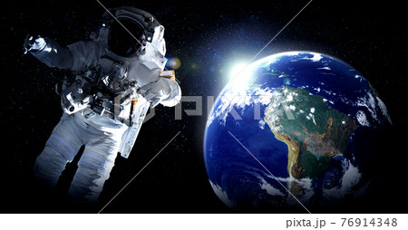 Astronaut spaceman do spacewalk while working for space station Astronaut spaceman do spacewalk while working for space station 76914348