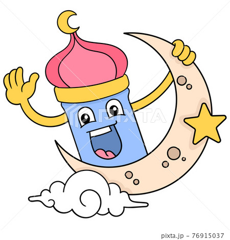 cartoons welcome the holy month of Ramadan of Muslims, doodle icon image kawaii 76915037