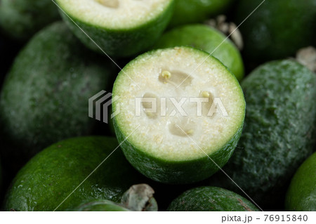 Close up view of fresh feijoa fruits 76915840