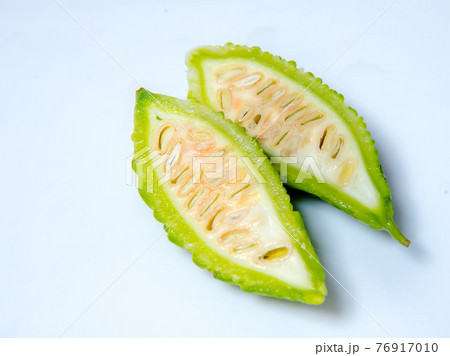 Balsam Pear, Bitter Cucumber, Leprosy Gourd, Bitter Gourd isolated on white background. Balsam Pear, Bitter Cucumber, Leprosy Gourd, Bitter Gourd isolated on white background. 76917010