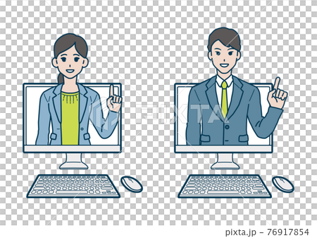 オンラインで接客をする会社員のイラスト素材のイラスト素材