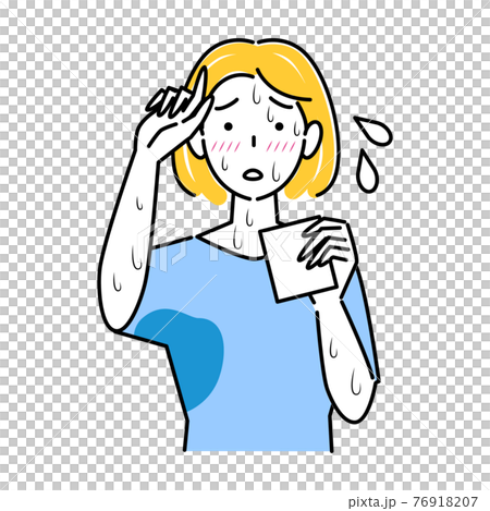 Women who are in trouble with extreme sweating constitution Sweat that does not stop Face sweat Side sweat Arm sweat Illustration Simple vector 76918207