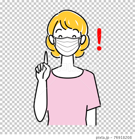 Pointing pose A refreshing woman wearing a mask with a smile Illustration Simple Vector 76918208