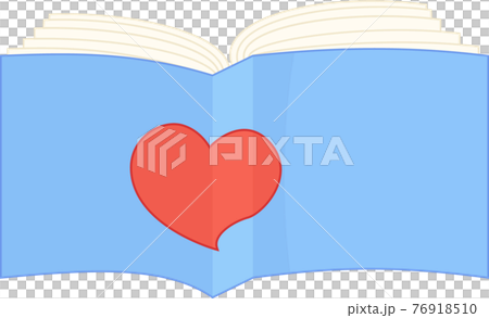 Book like sign. Blue book with red heart isolated on white. 76918510