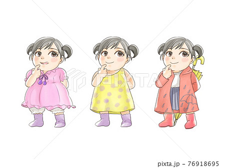半袖夏梅雨の季節のツインテールの女の子のイラスト素材