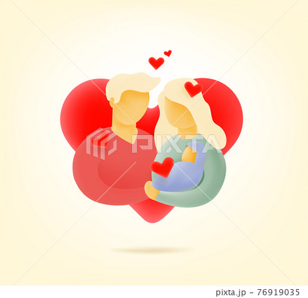 Father, mother and child in love. Illustration with hearts 76919035