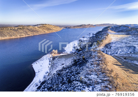Horsetooth Reservoir in winter aerial view Horsetooth Reservoir in winter aerial view 76919356
